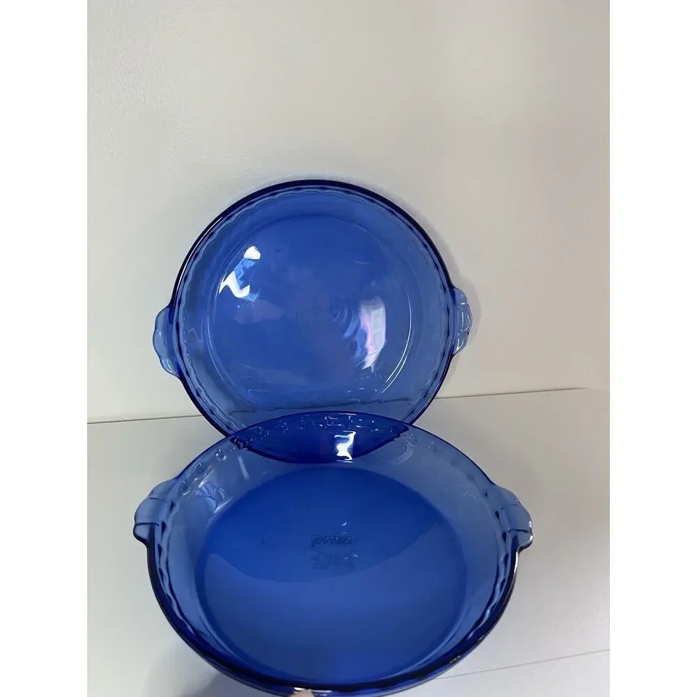 Set Of 2 Vintage Pyrex Deep Dish Crimped Pie Plates In Cobalt Blue #229 9.5”